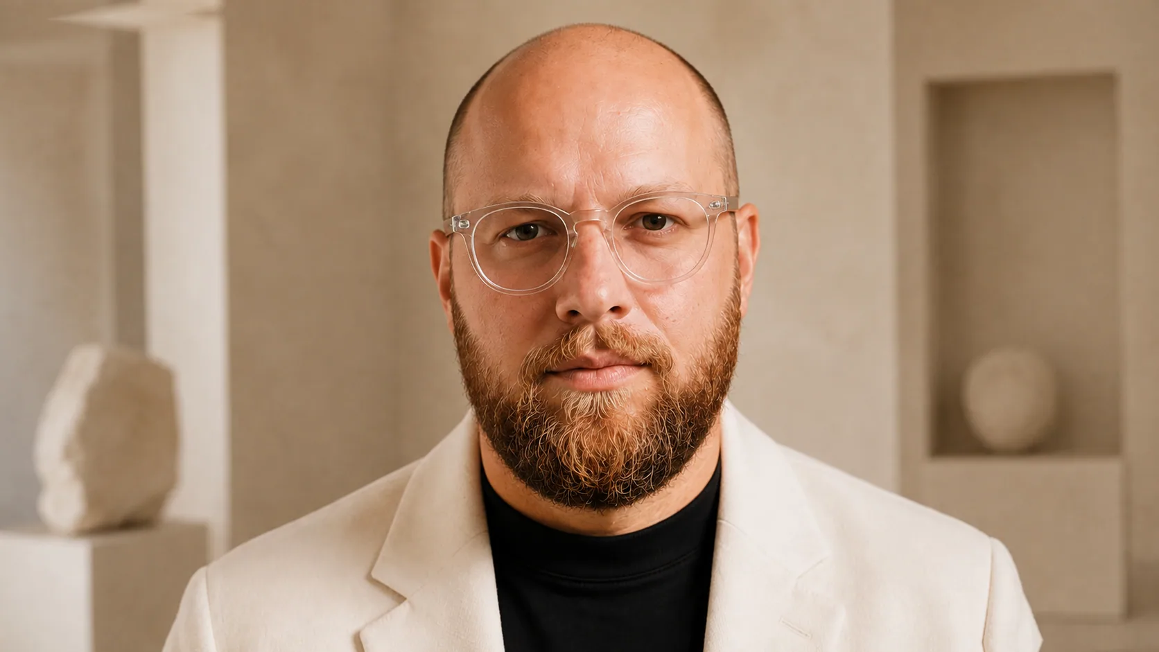 Portrait de Nicolas Jez dans une lumière chaude, portant des lunettes sombres.